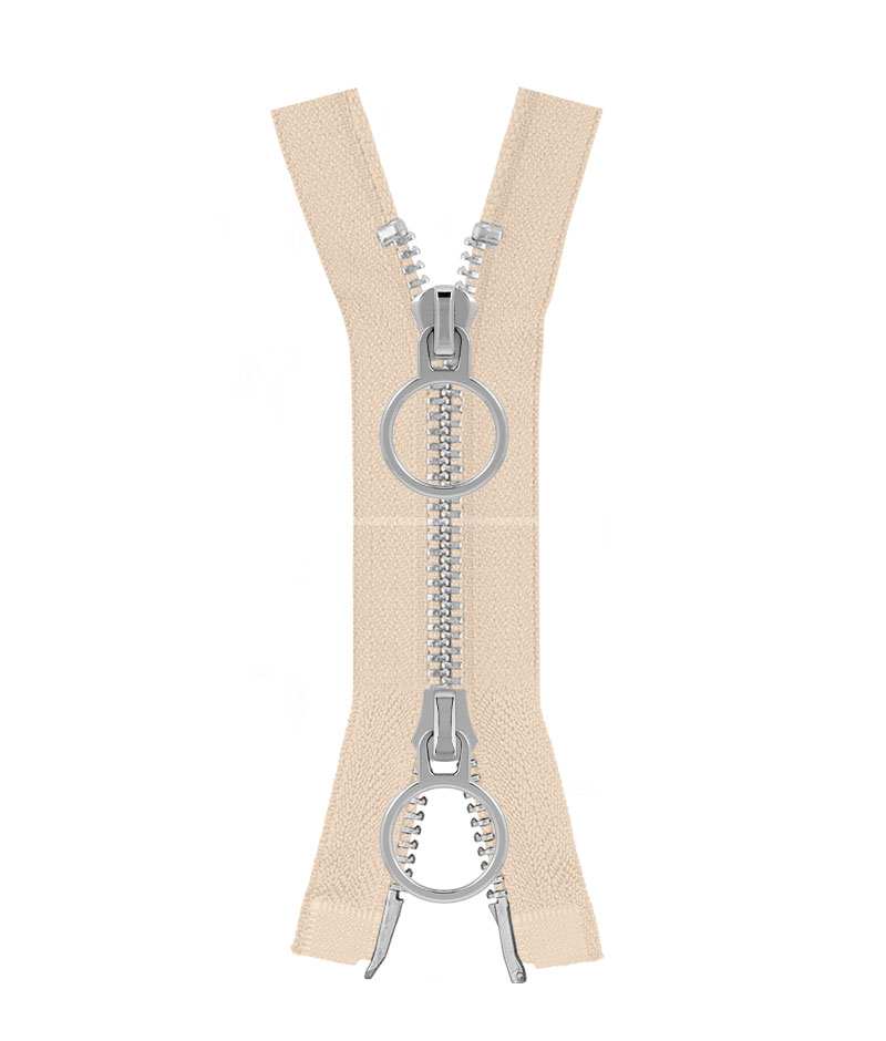 Молния металлическая разъемная на два бегунка 041MR-5-548T+548 (031 светло-бежевый/серебро)