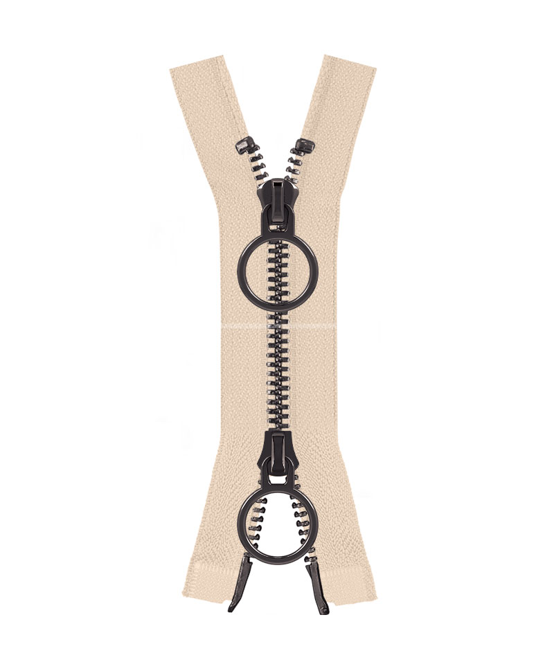 Молния металлическая разъемная на два бегунка 041MR-5-548T+548 (031 светло-бежевый/темный никель)