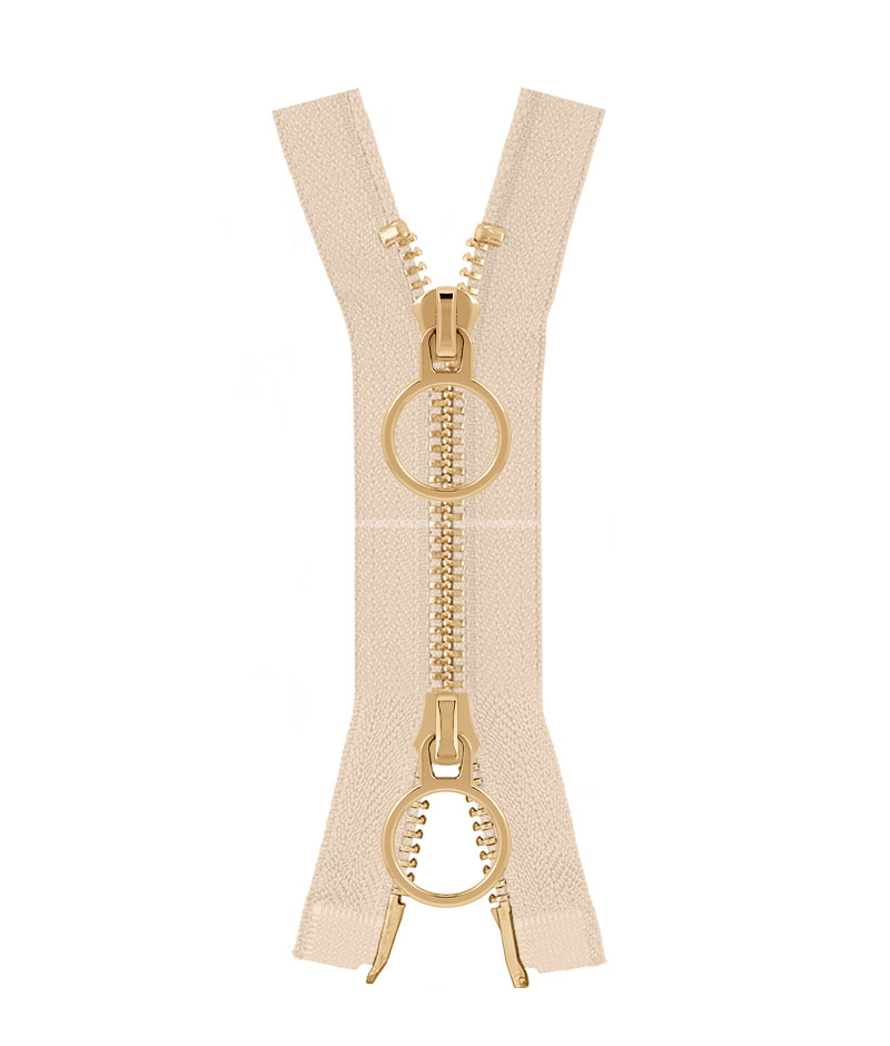 Молния металлическая разъемная на два бегунка 041MR-5-548T+548 (031 светло-бежевый/золото)