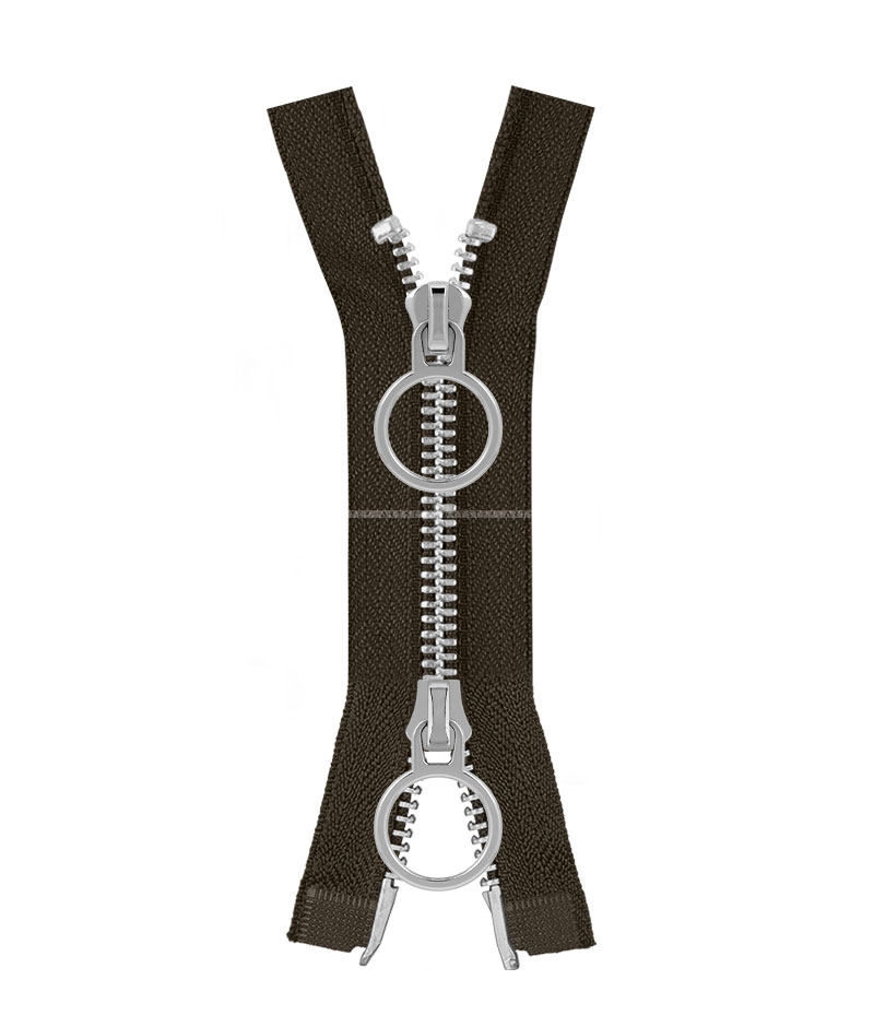 Молния металлическая разъемная на два бегунка 041MR-5-548T+548 (078 темно-зеленый/серебро)
