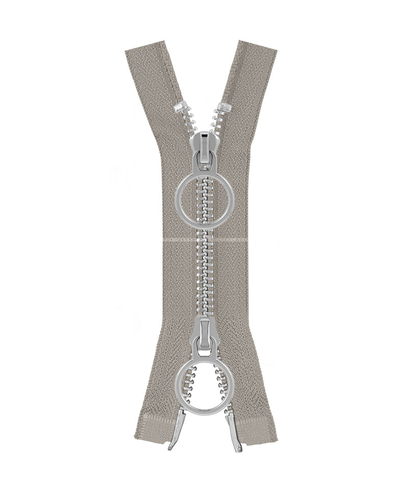 Молния металлическая разъемная на два бегунка 041MR-5-548T+548 (181 серый/серебро)