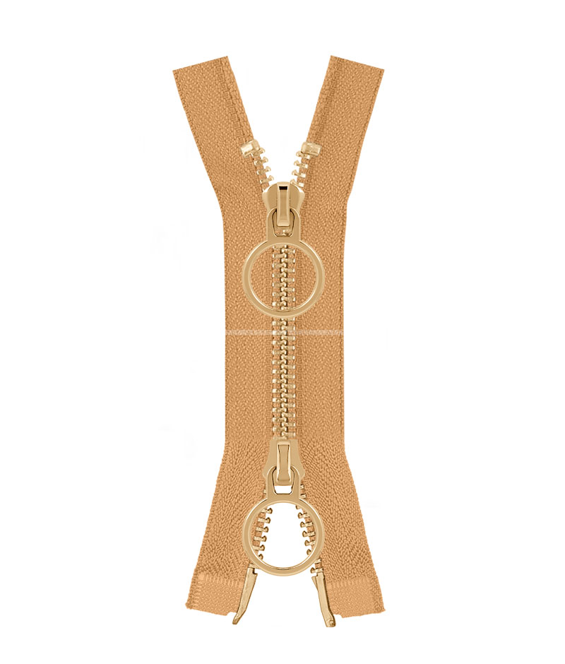 Молния металлическая разъемная на два бегунка 041MR-5-548T+548 (189 песочный/золото)