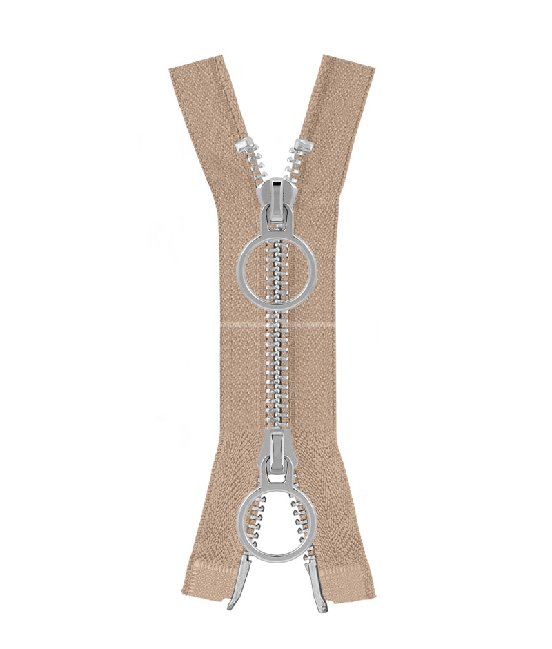 Молния металлическая разъемная на два бегунка 041MR-5-548T+548 (572 бежевый/серебро)