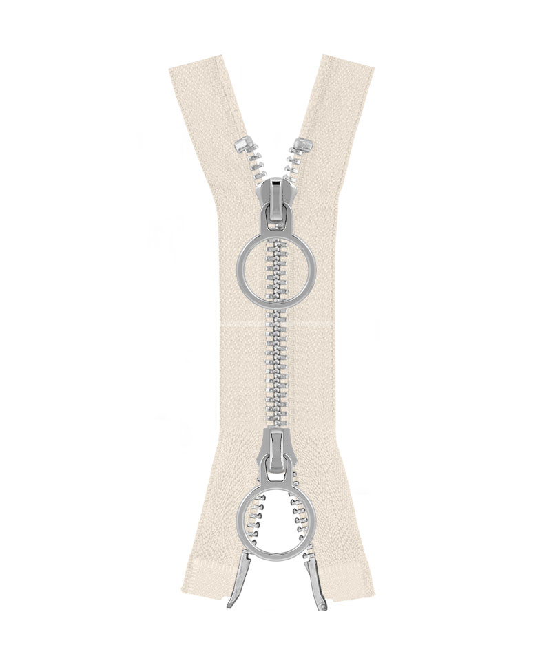 Молния металлическая разъемная на два бегунка 041MR-5-548T+548 (841 молочный/серебро)