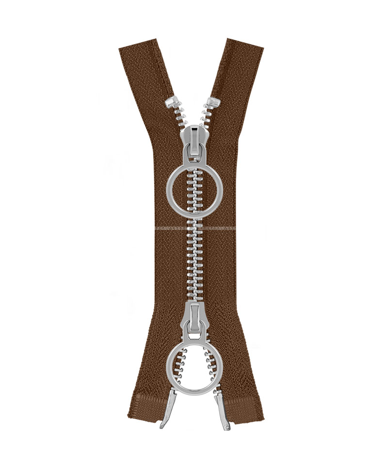 Молния металлическая разъемная на два бегунка 041MR-5-548T+548 (900 коричневый/серебро)