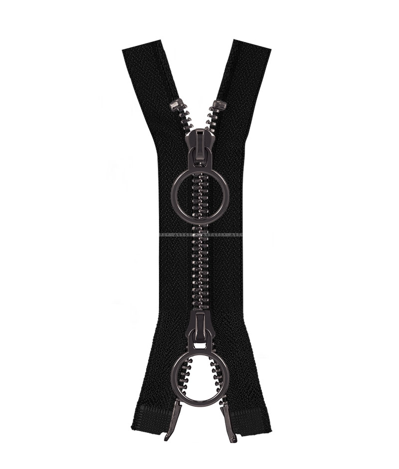 Молния металлическая разъемная на два бегунка 041MR-5-548T+548 (черный/темный никель)