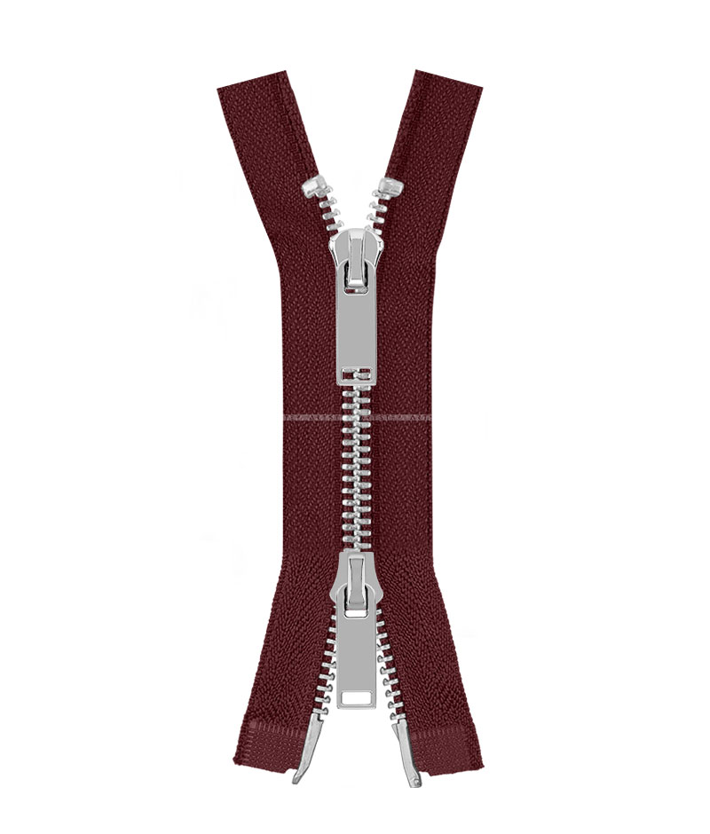 Молния металлическая разъемная на два бегунка 041MR-5-549T+549 (021 марсала/серебро)