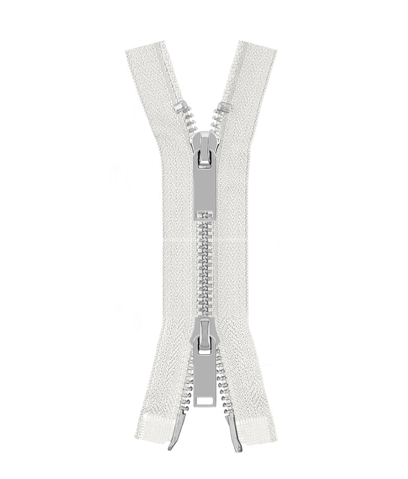 Блискавка металева роз'ємна на два бігунки 041MR-5-549T+549 (030 білий/срібло)