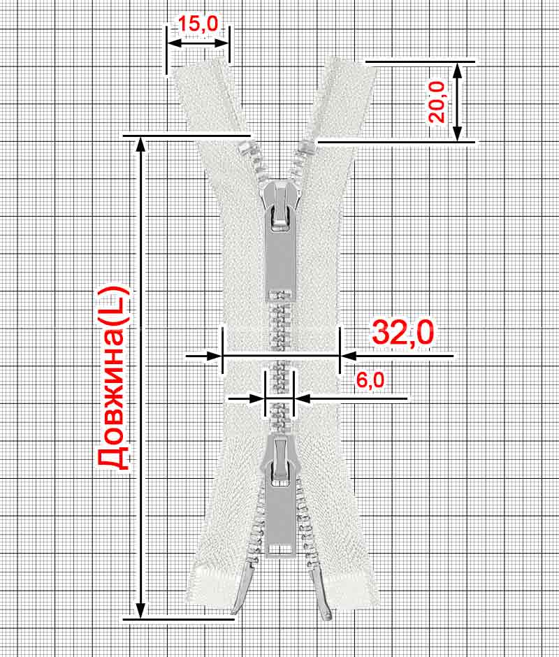 Блискавка металева роз'ємна на два бігунки 041MR-5-549T+549 (030 білий/срібло) - Фото 1