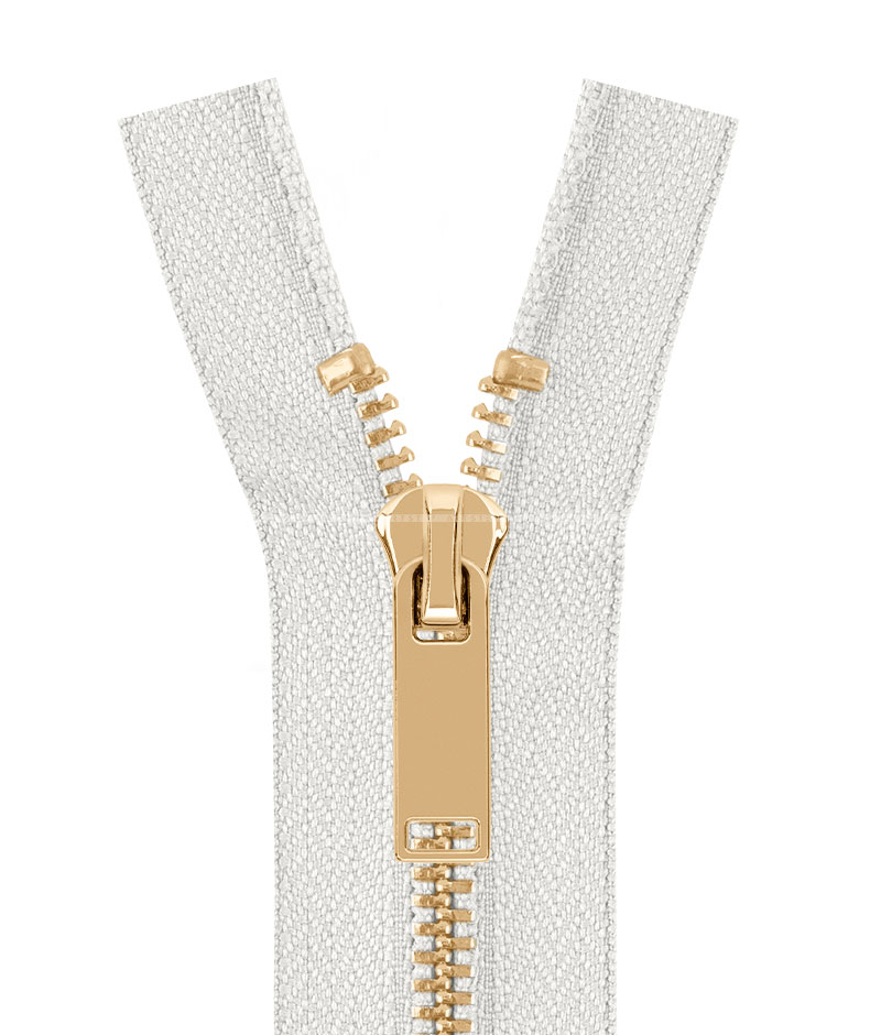 Блискавка металева роз'ємна на два бігунки 041MR-5-549T+549 (030 білий/золото) - Фото 3