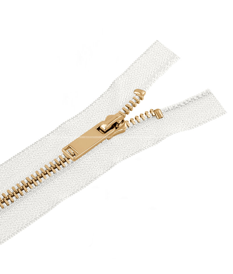 Блискавка металева роз'ємна на два бігунки 041MR-5-549T+549 (030 білий/золото) - Фото 2