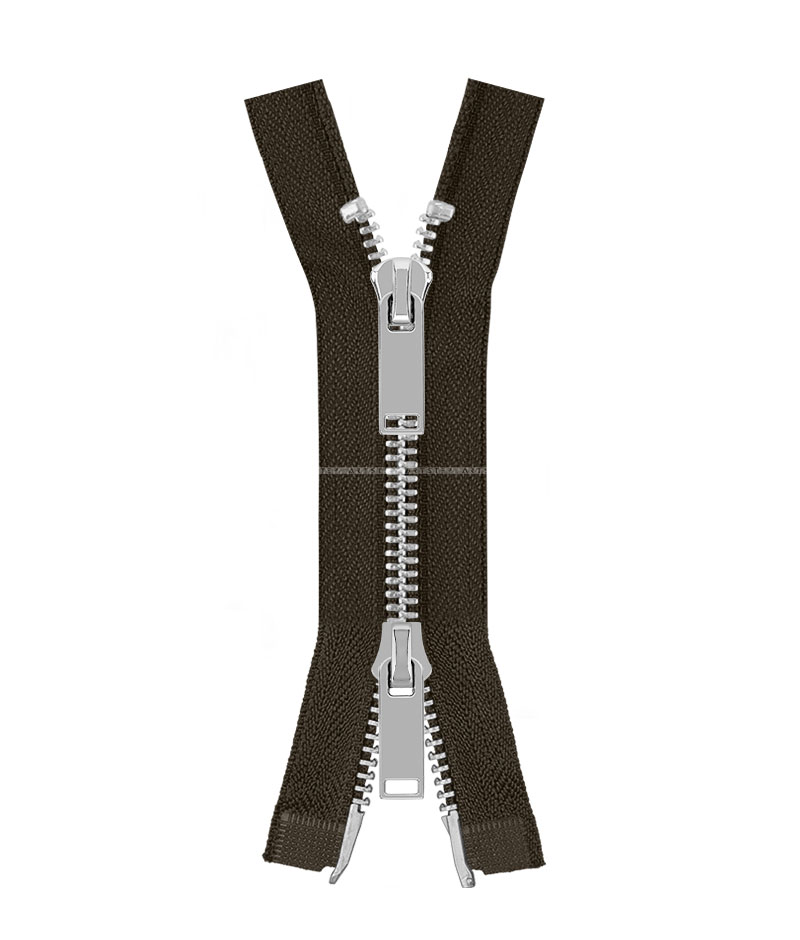 Блискавка металева роз'ємна на два бігунки 041MR-5-549T+549 (078 темно-зелений/срібло)