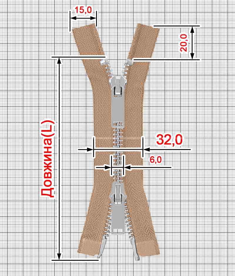 Молния металлическая разъемная на два бегунка 041MR-5-549T+549 (128 мокко/серебро) product.image_alt