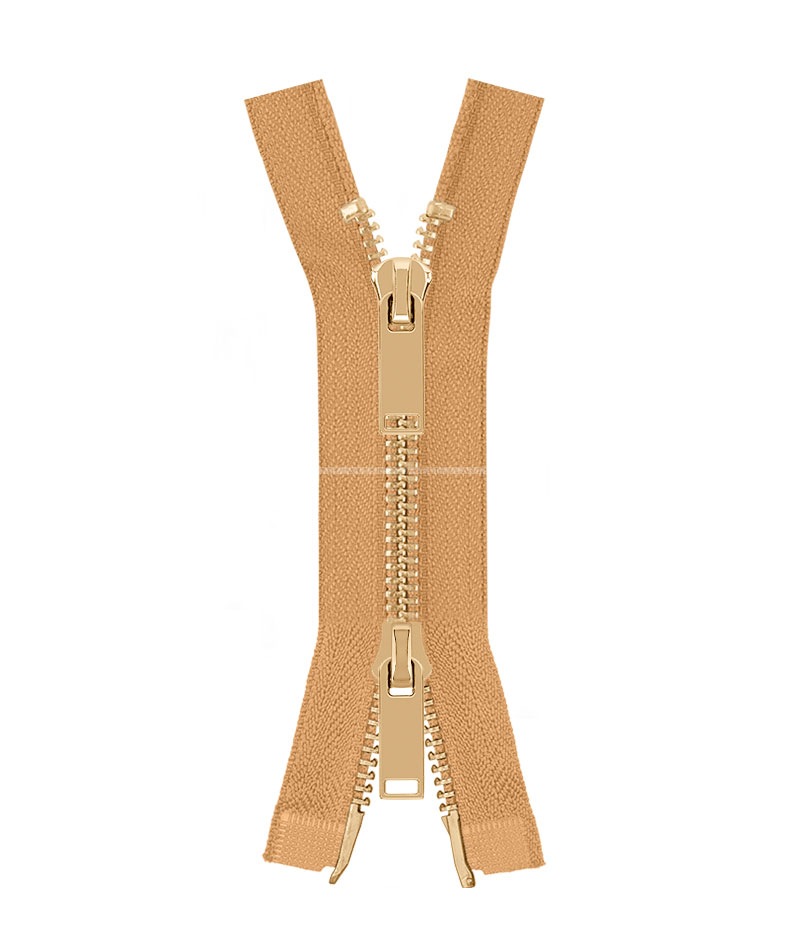 Молния металлическая разъемная на два бегунка 041MR-5-549T+549 (189 песочный/золото)