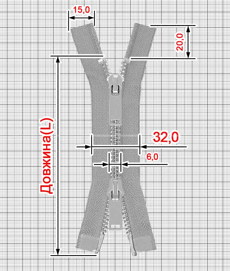 Блискавка металева роз'ємна на два бігунки 041MR-5-549T+549 (329 грей2/срібло) - Фото 1