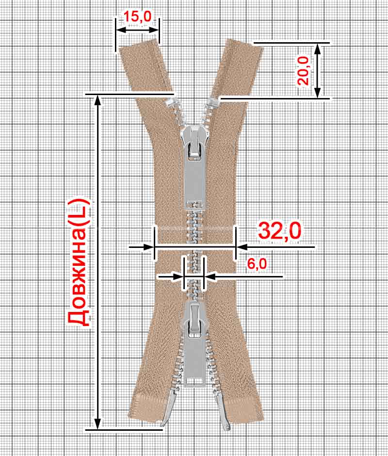 Блискавка металева роз'ємна на два бігунки 041MR-5-549T+549 (572 бежевий/срібло) - Фото 1