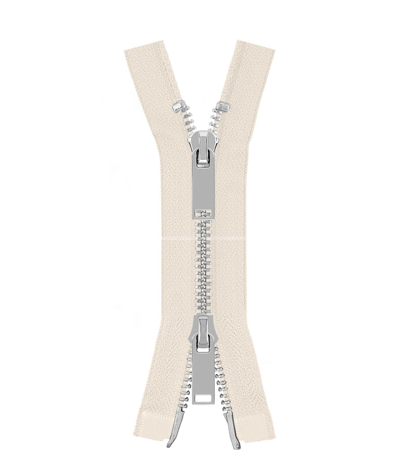 Молния металлическая разъемная на два бегунка 041MR-5-549T+549 (841 молочный/серебро)