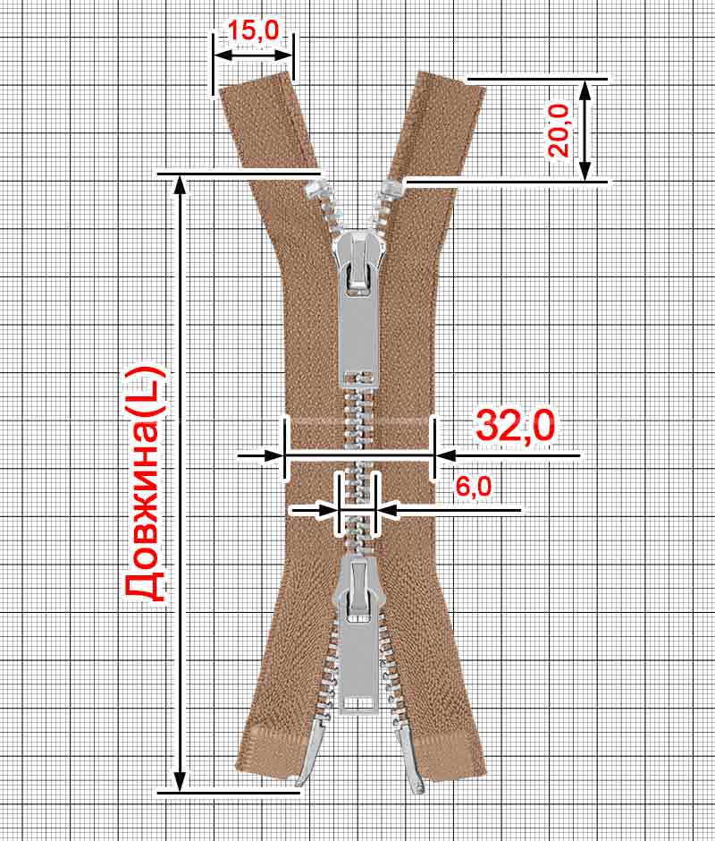 Молния металлическая разъемная на два бегунка 041MR-5-549T+549 (894 капучино2/серебро) product.image_alt