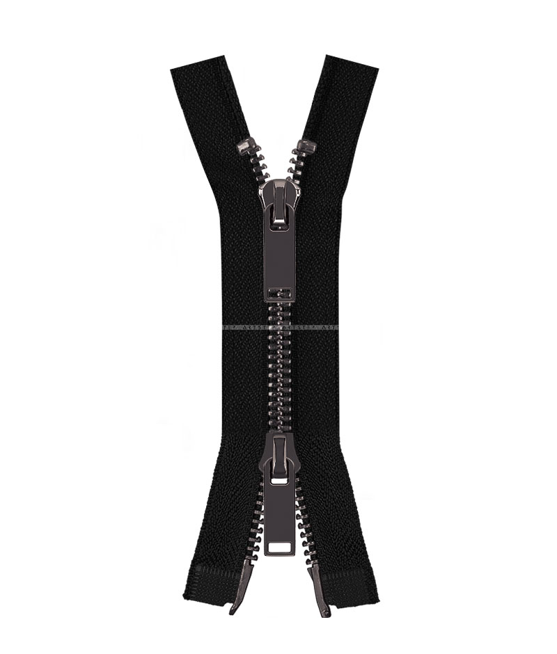 Молния металлическая разъемная на два бегунка 041MR-5-549T+549 (черный/темный никель)